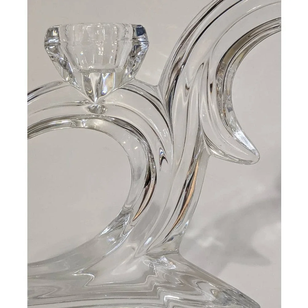 Vintage Crystal Double Candlestick Holder Sculptural Art‎ Deco Style Candelabra